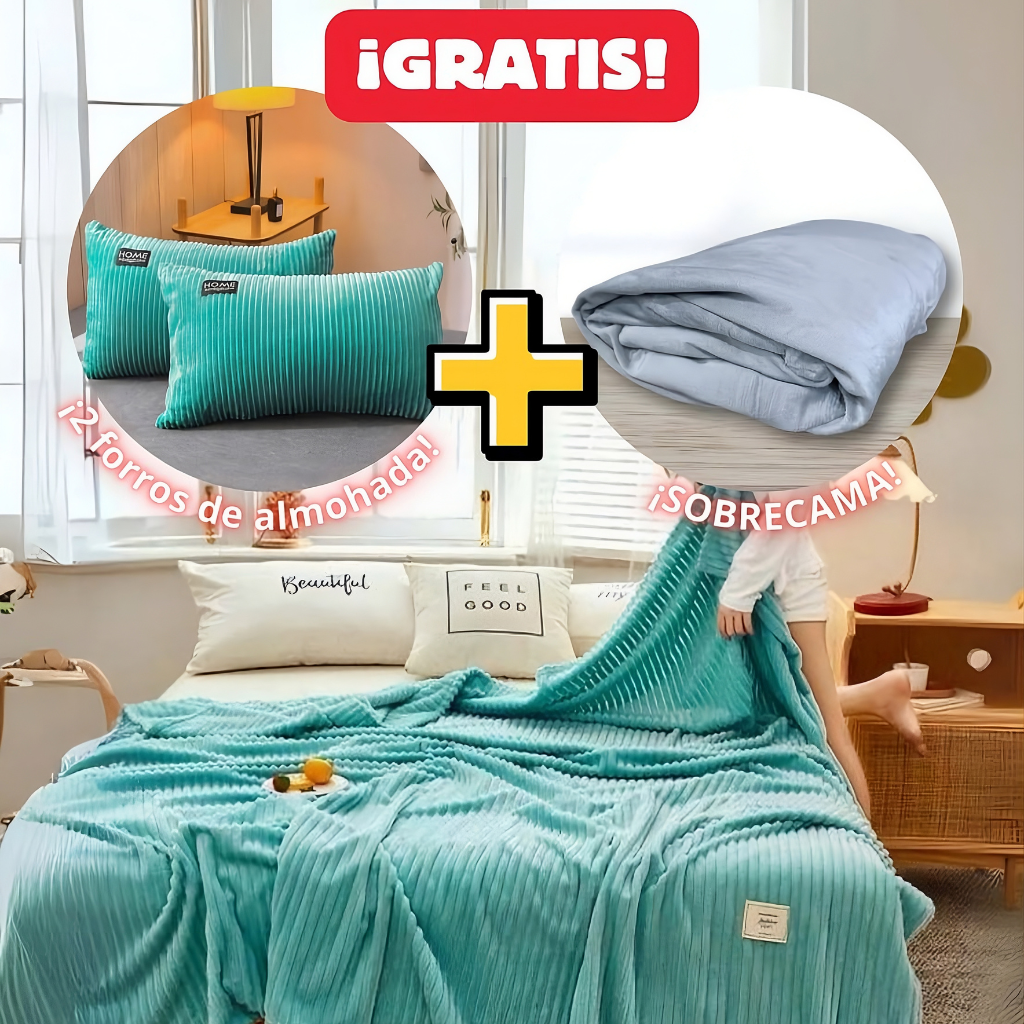Cobija Terciopelo Azurra 2 1/2 Plz + 2 Forros y Sobrecama GRATIS